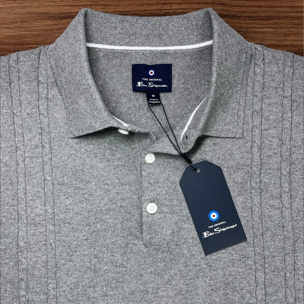 Ben Sherman Men’s Gray Long Sleeve Button Collar Pullover Sweater. Medium - Picture 3 of 9